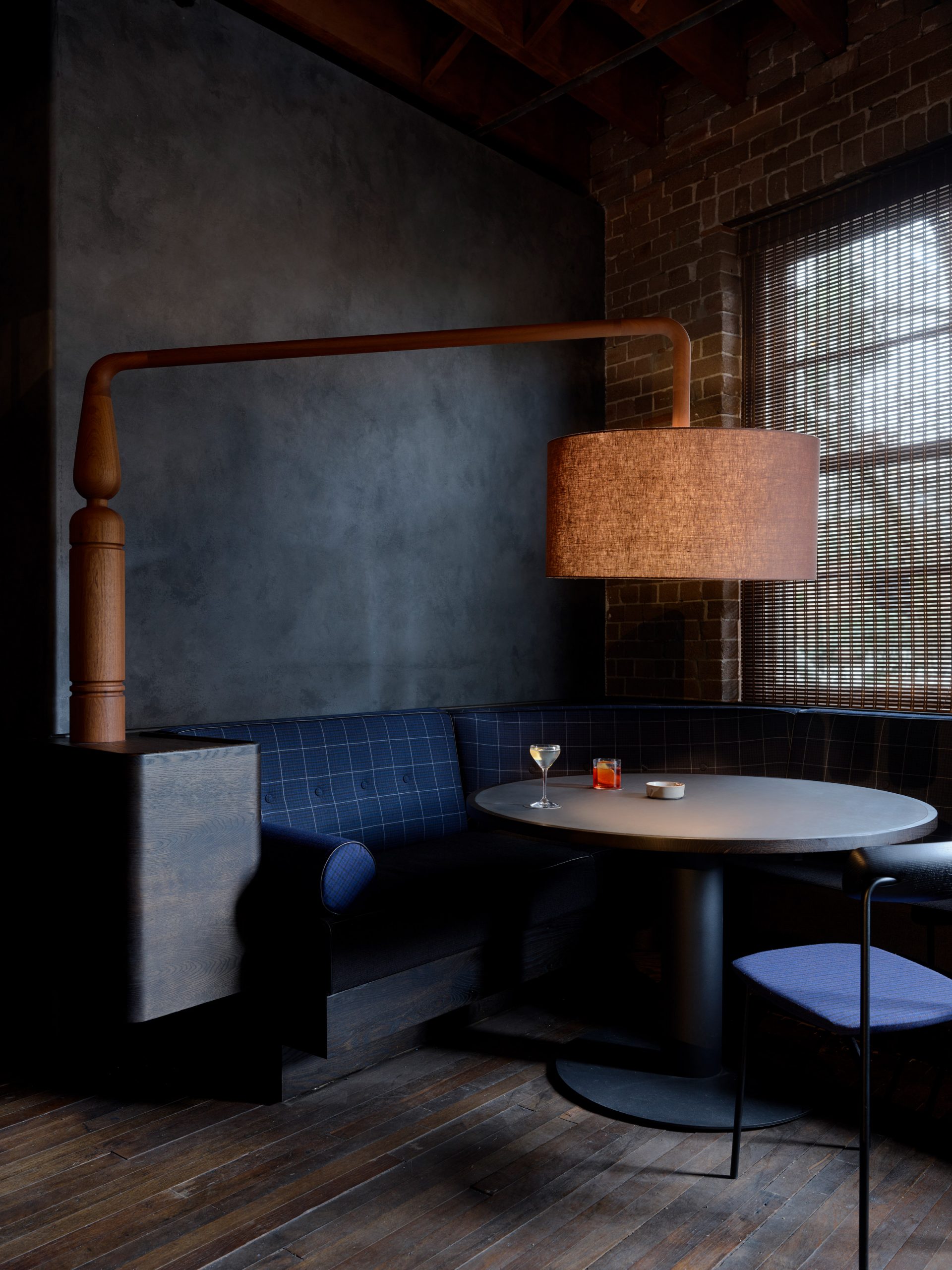 Interiors of Four Pillars' gin laboratory are dressed with blue furniture