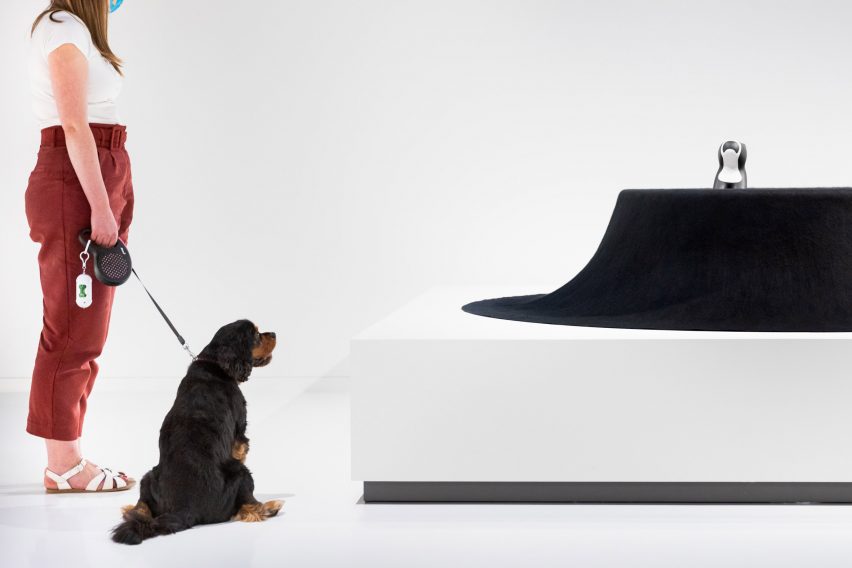 I See You black felt table by Asif Khan for Archtecture for Dogs at Japan House London