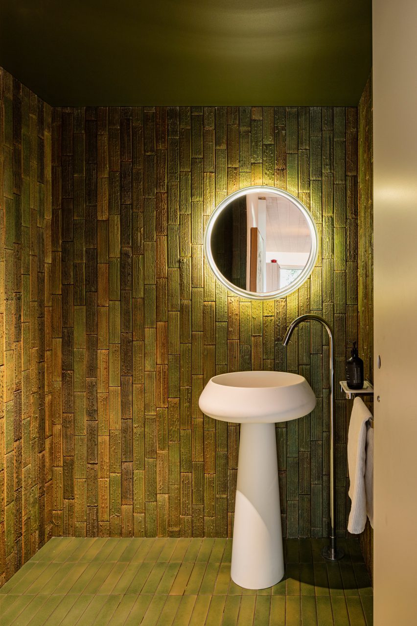 Japanese Inax tiles in bathroom in Kew Residence by John Wardle Architects in Melbourne, Australia