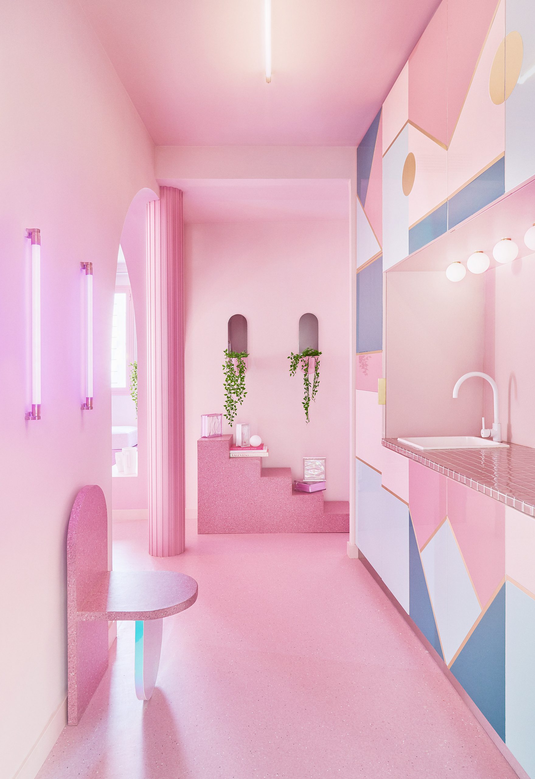 Minimal Fantasy holiday apartment in Madrid is almost completely pink
