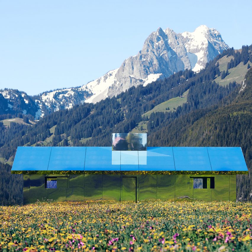 Mirrored exterior of Mirage 1049 in Gstaad