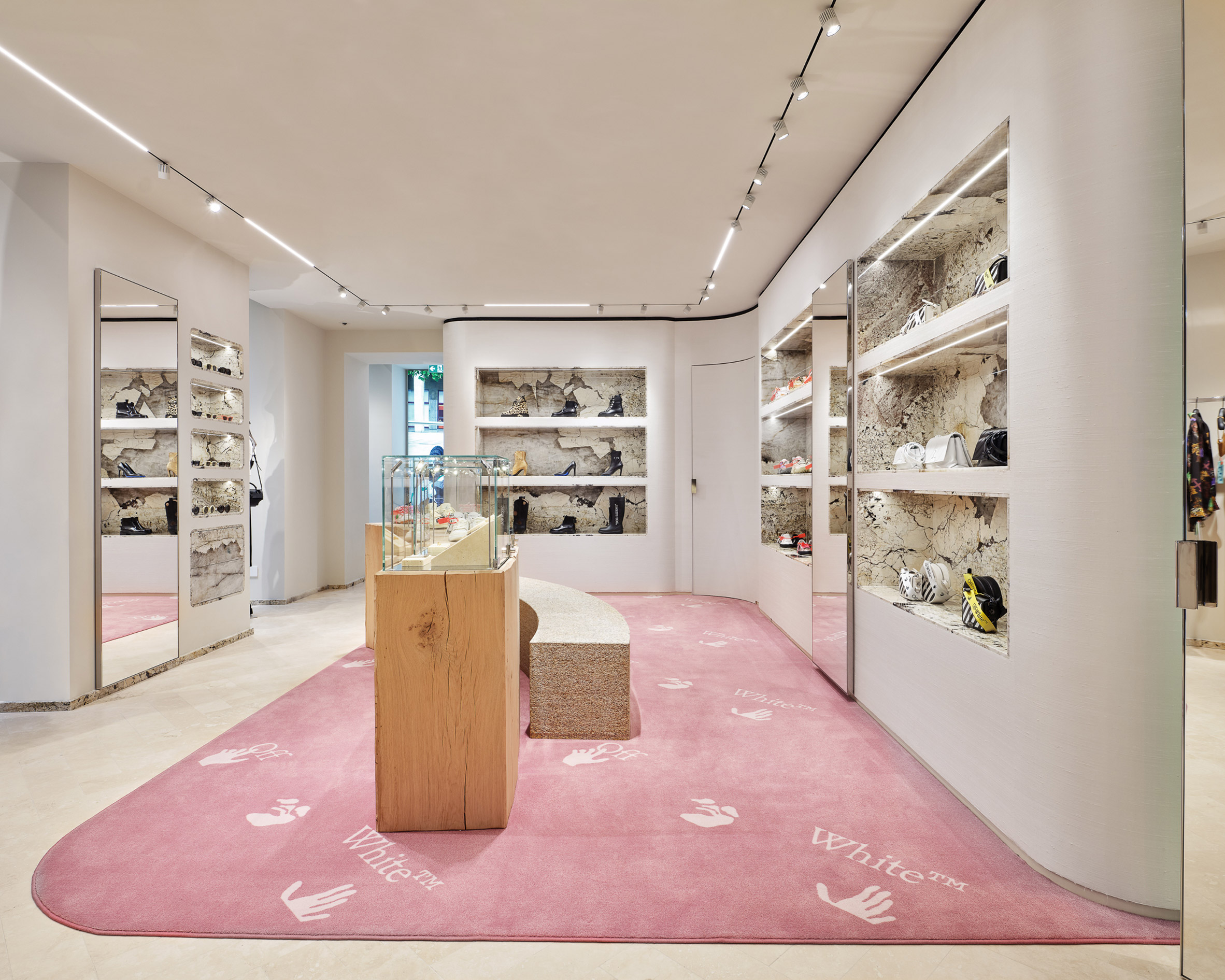 Patagonia granite and wooden logs decorate Off-White Milan store