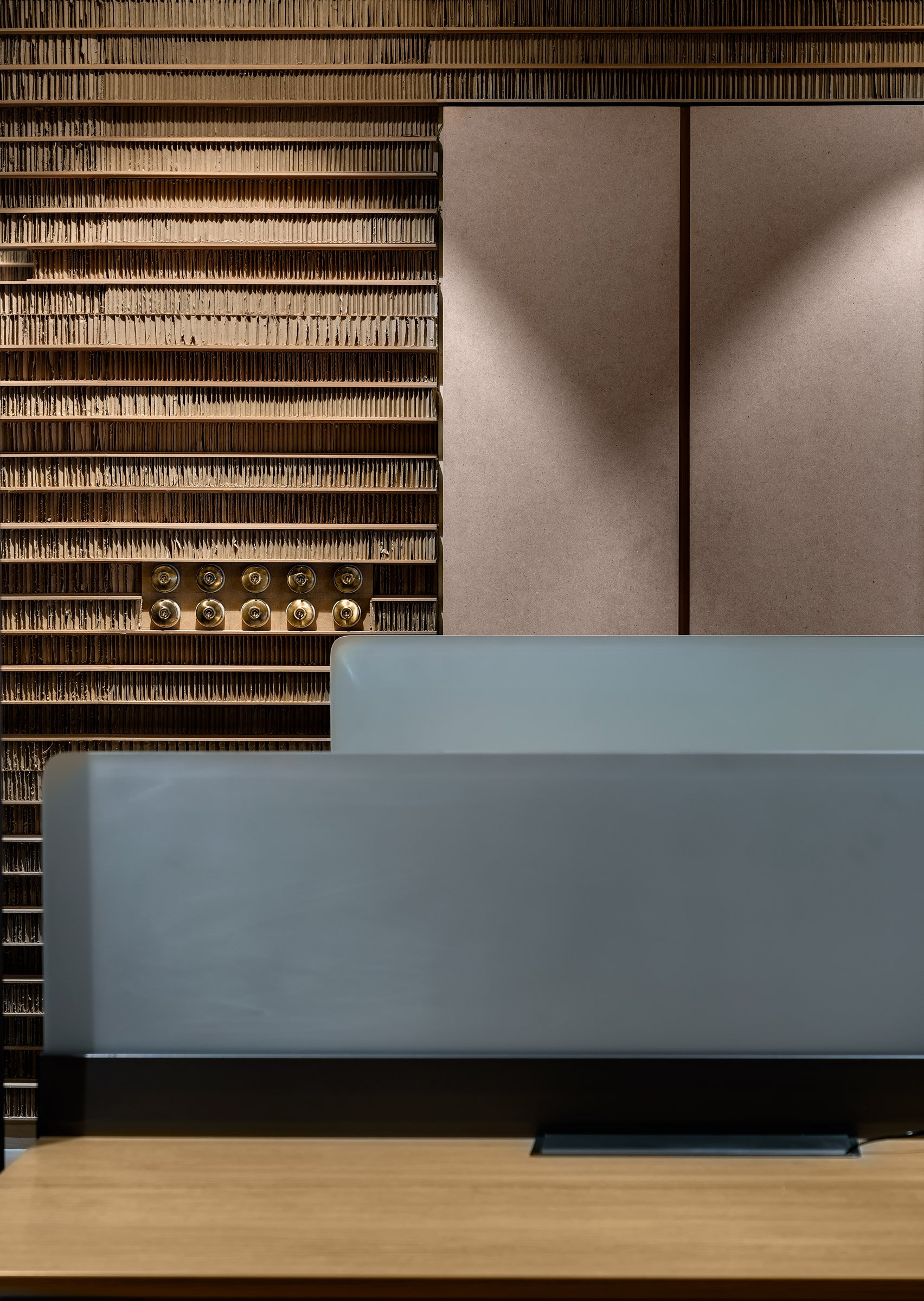 Reception desk of Office in Cardboard by Studio VDGA in Pune, India