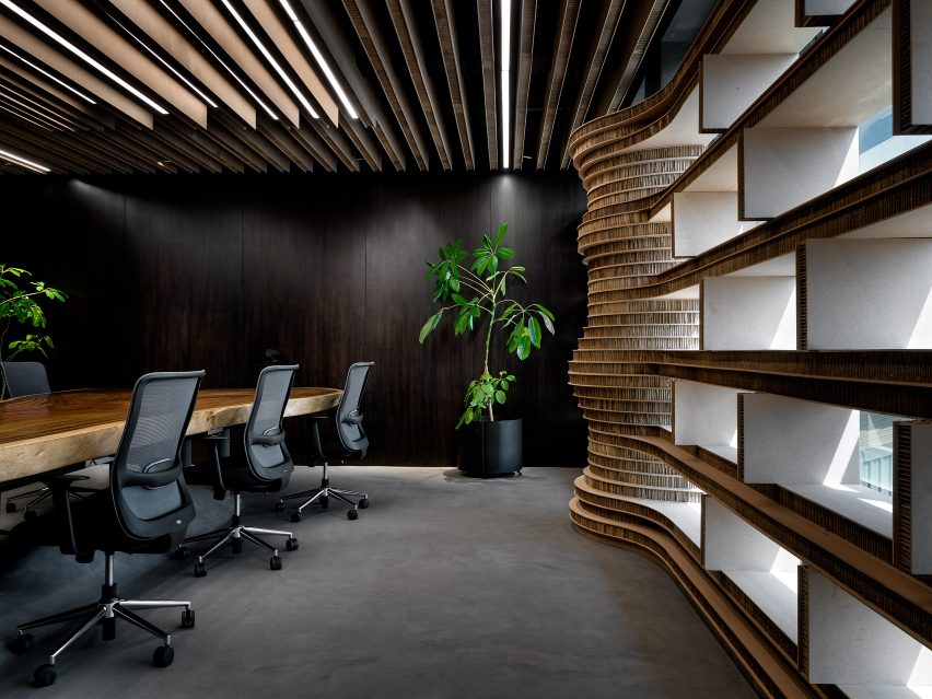 Meeting room of Walls of of Office in Cardboard by Studio VDGA in Pune, India