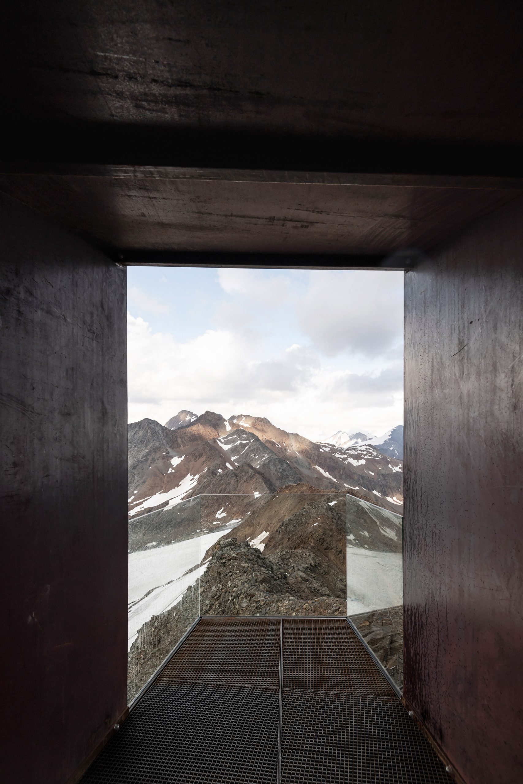 Funnel view of weathering steel Otzi Peak 3251m viewpoint by Netowrk of Architecture in South Tyrol