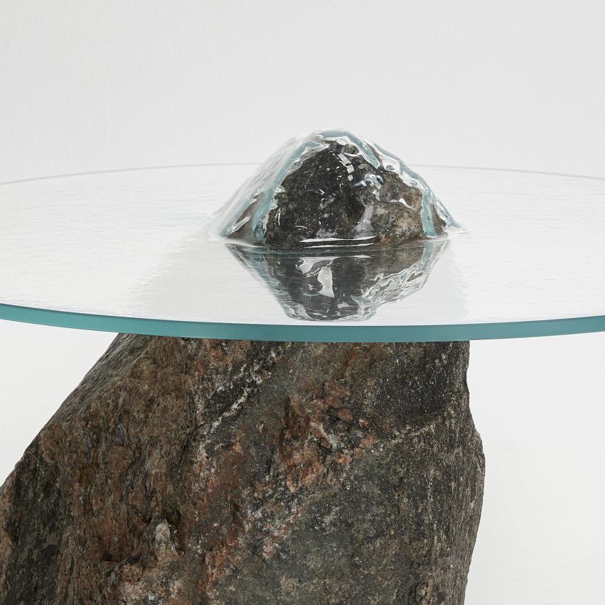 Paul Cocksedge's Slump furniture features glass pressed over rocks