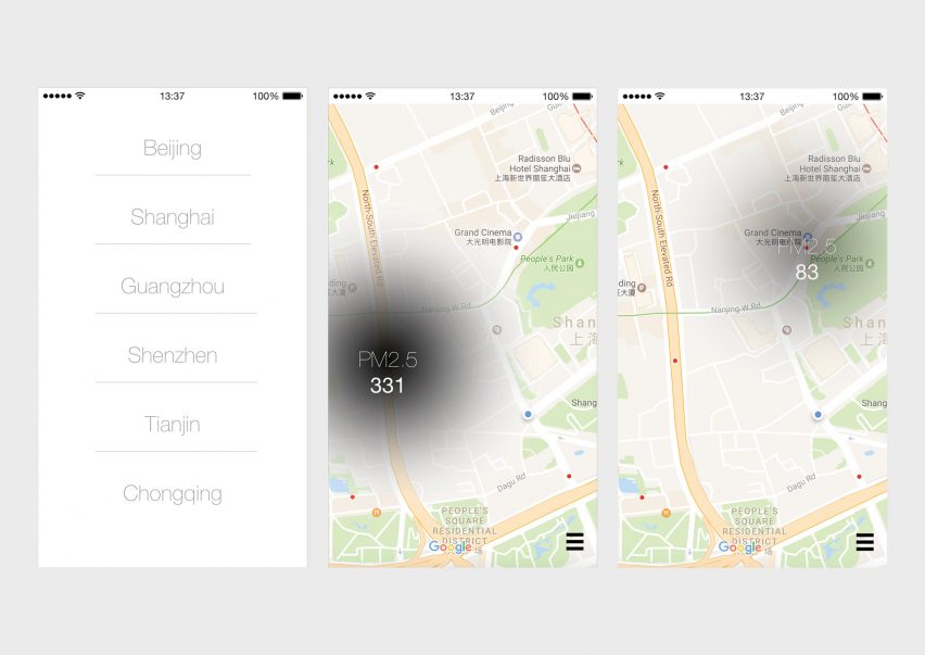 The app for Pollution Ranger and Smog Shade by Huachen Xin monitors and visualises air quality in cities