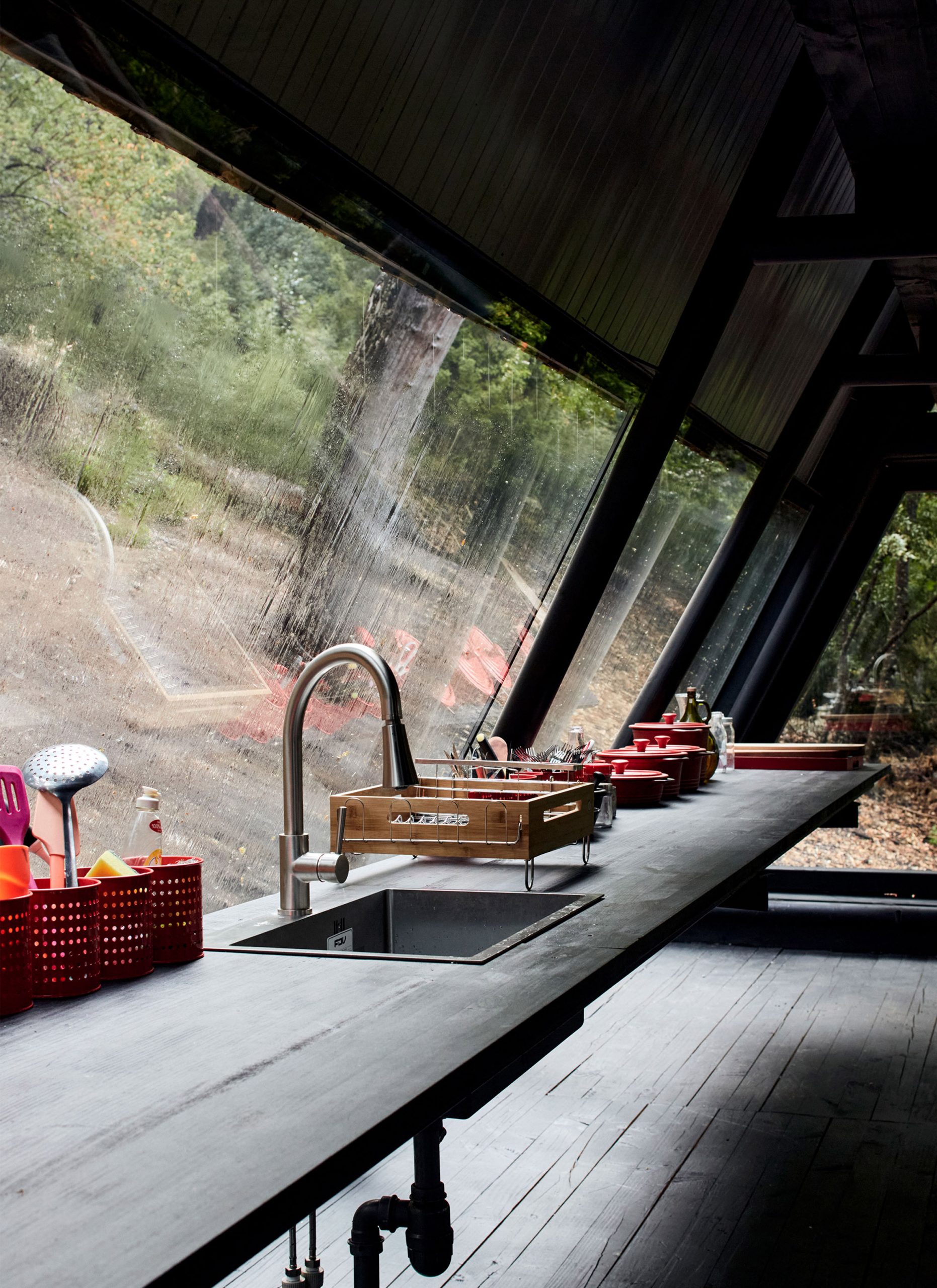 Kitchen inside Prism House + Room by Smiljan Radić