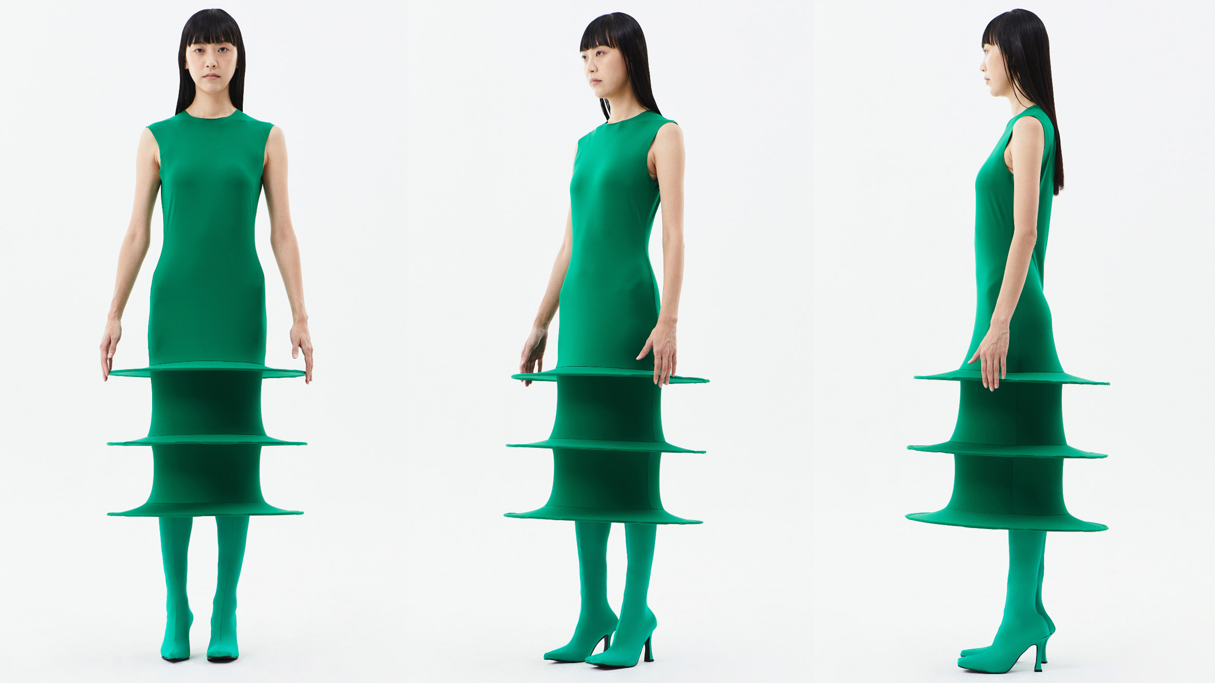 Green A-line dress from Sun Woo's In Between collection