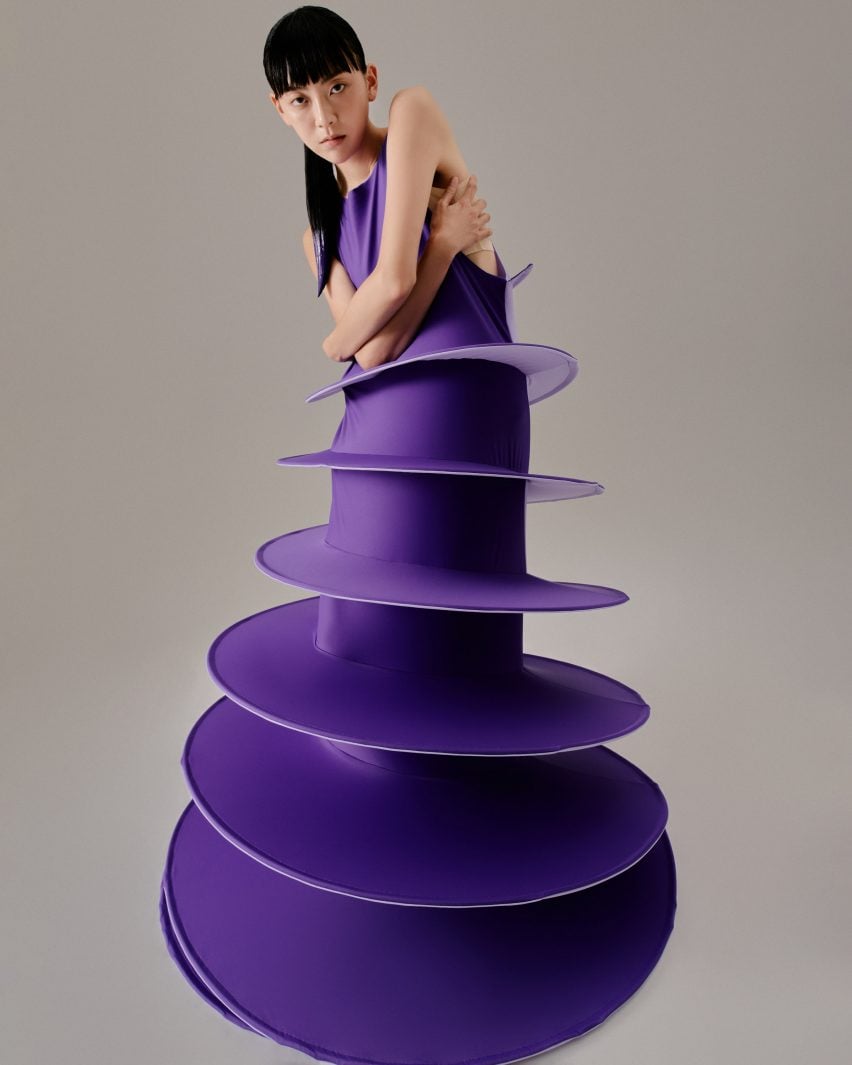 Purple trapeze dress from the In Between collection by Sun Woo