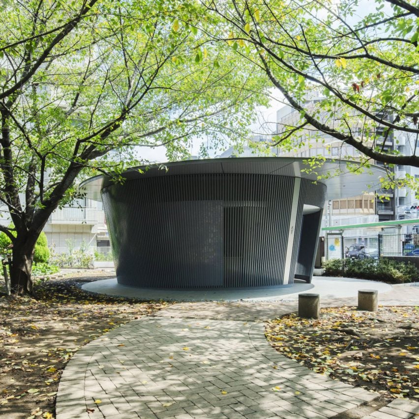 Circular toilet by Tadao Ando in Jingu-Dori Park as part of Tokyo Toilet project
