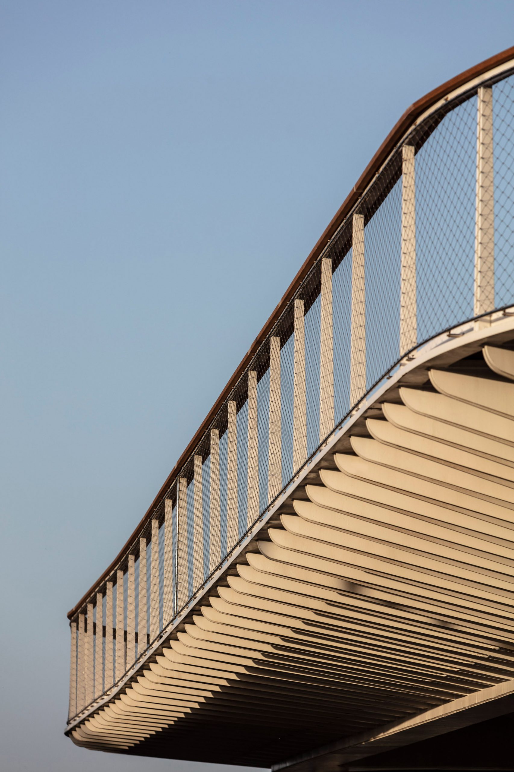 Detailed view of the Technion Entrance Gate bridge standing underneath