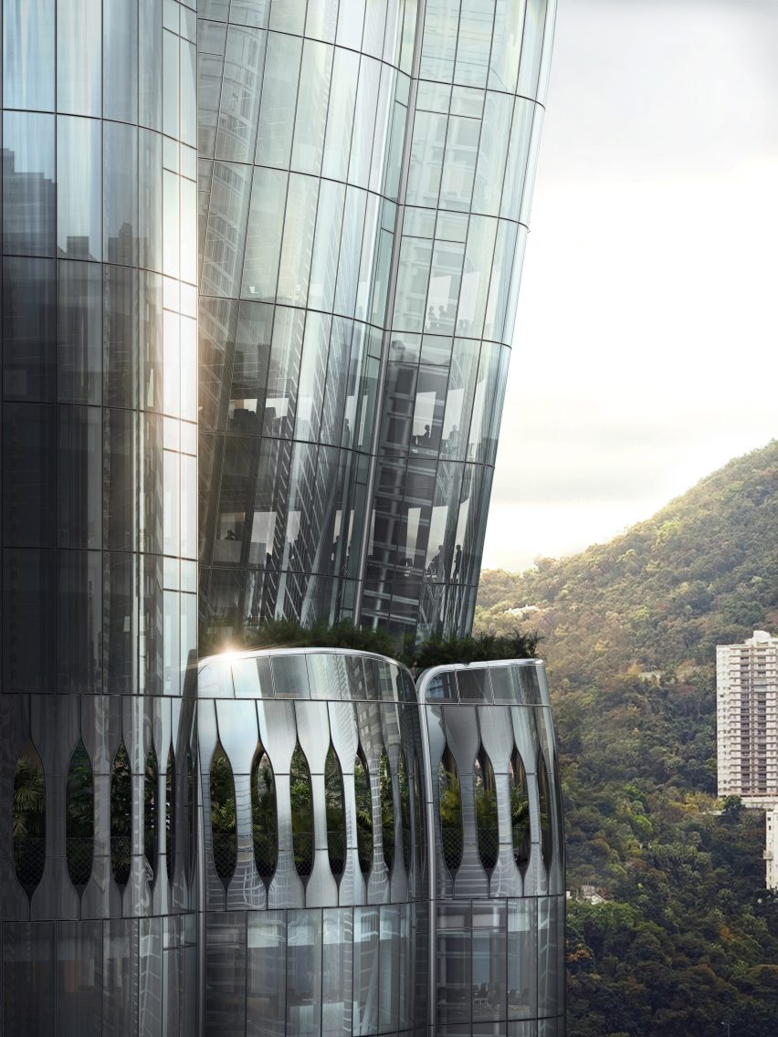 Hong Kong skyscraper at 2 Murray Road with tree-filled balconies