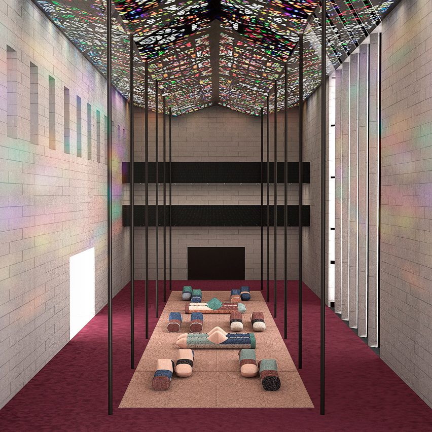 Render of Patricia Urquiola's Recycled Woollen Island installation at NGV Triennial 2020