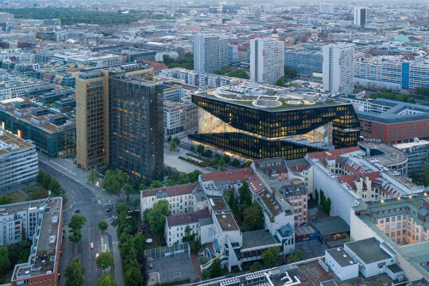 Aerial view of Axel Springer building by OMA in Berlin, Germany