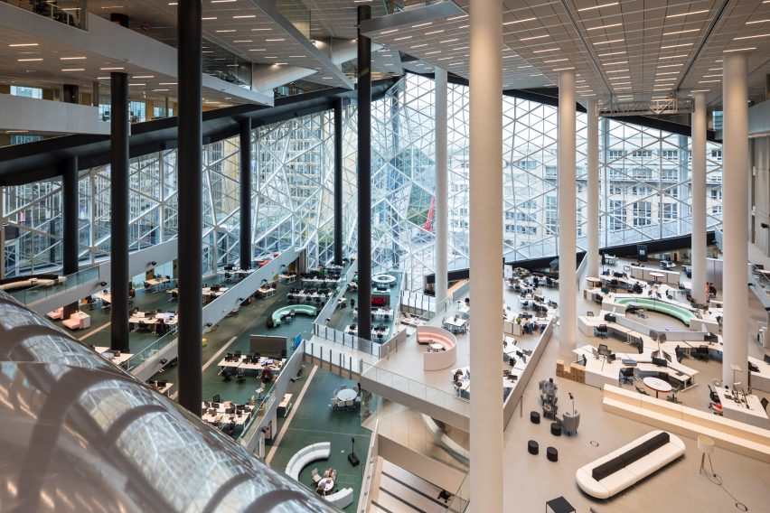 Interior of Axel Springer building by OMA in Berlin, Germany