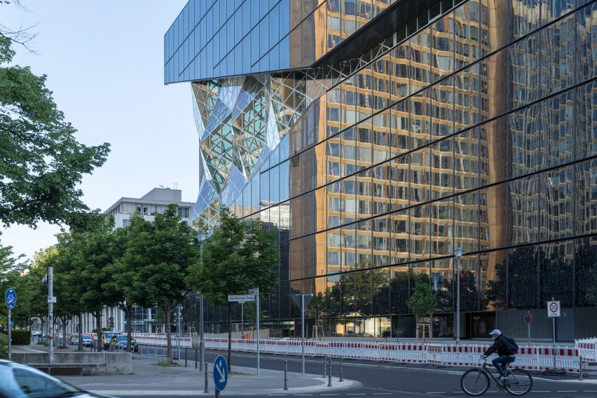 Exterior of Axel Springer building by OMA in Berlin, Germany