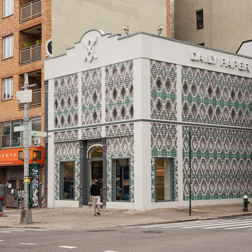 Recycled drink cans decorate exterior of Daily Paper's first US store