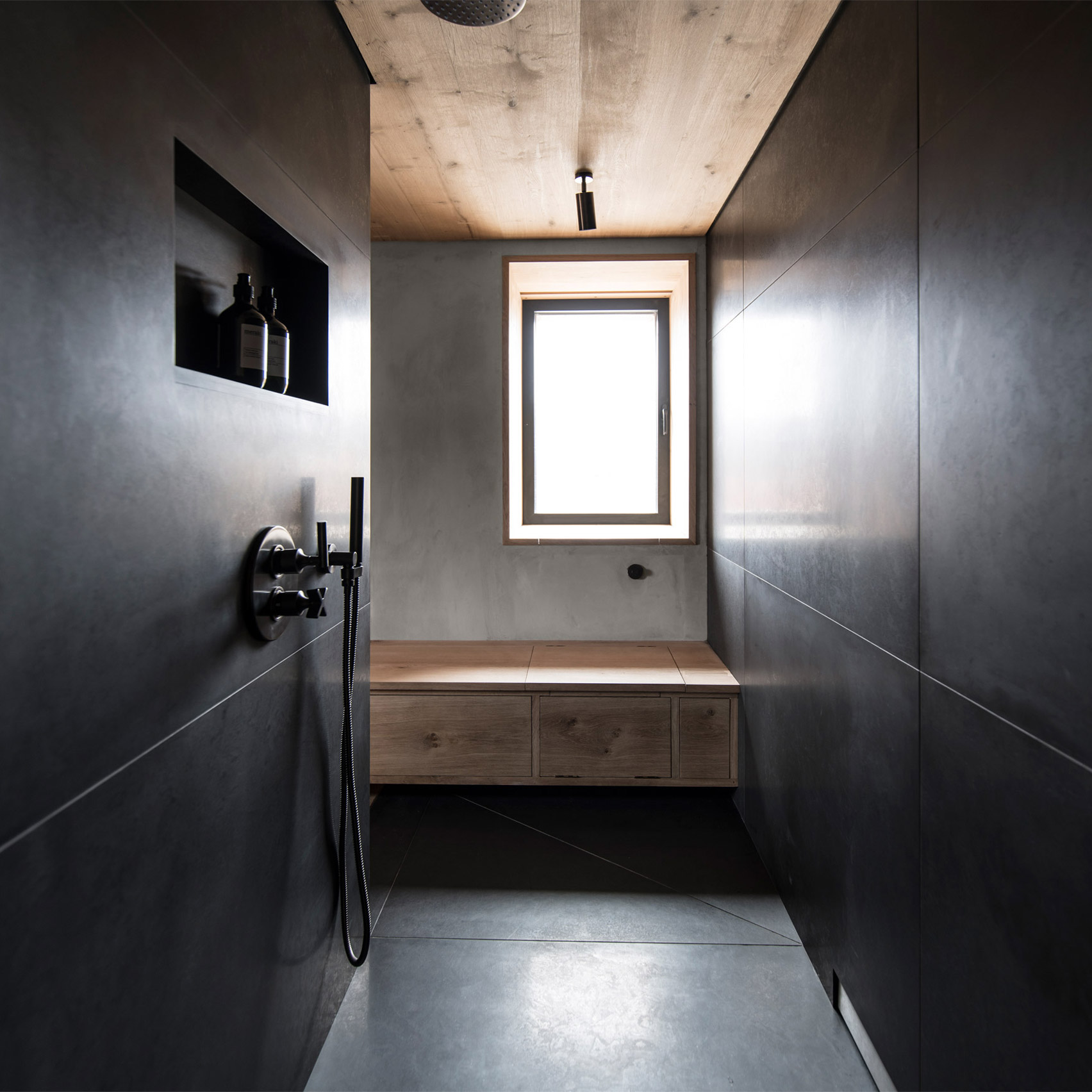 Dark bathroom inside Kyle House, Scotland, by GRAS
