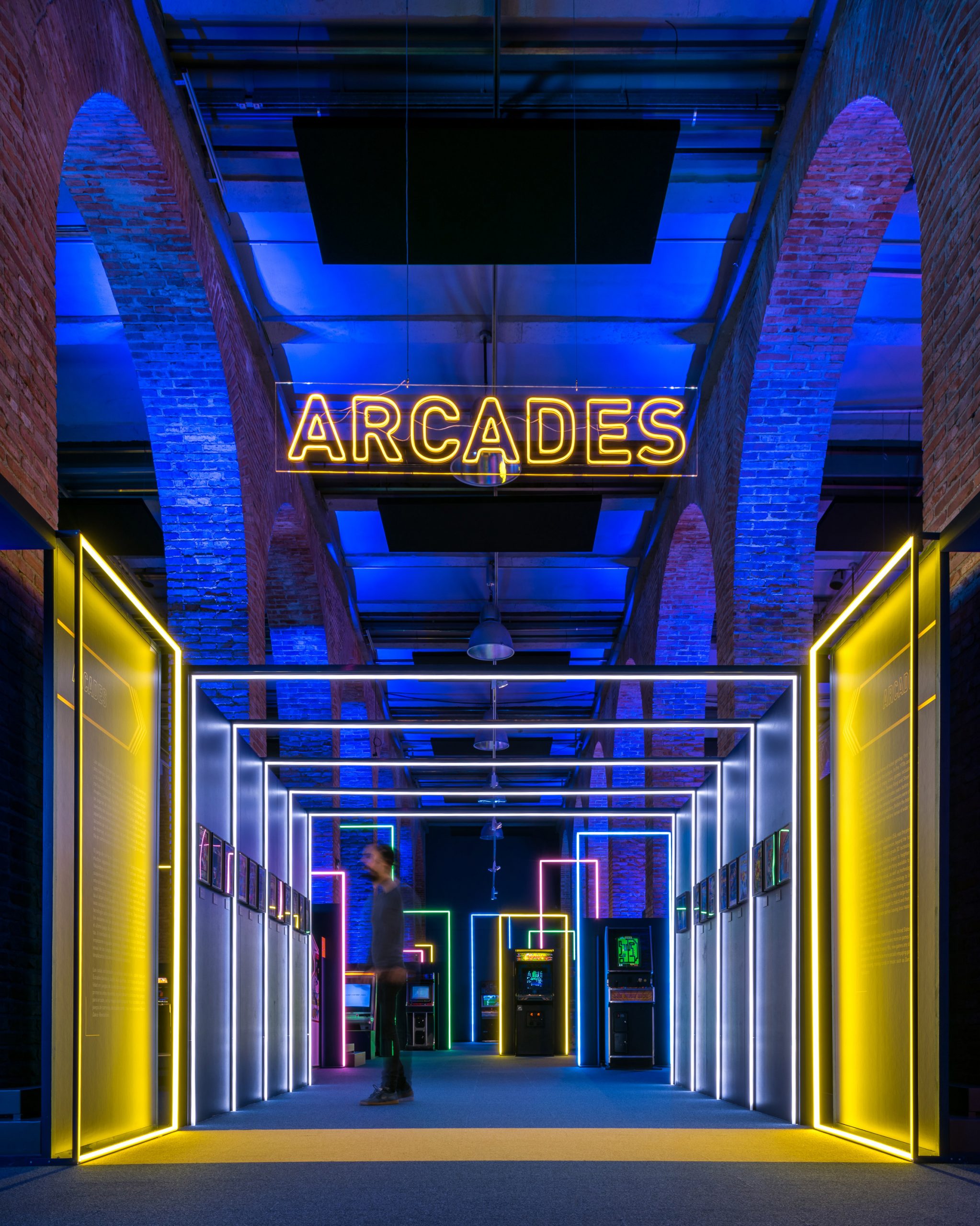 Neon signs in Game On's exhibition design by Smart & Green Design