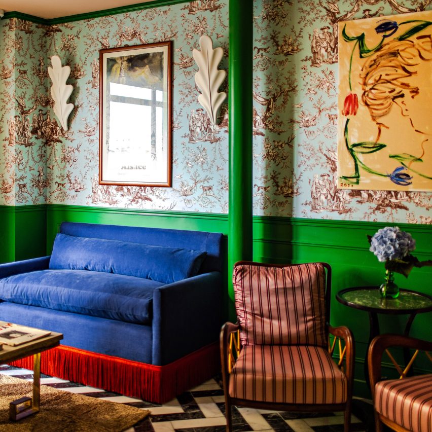 Luke Edward Hall stirs print and colour inside Hotel Les Deux Gares in Paris