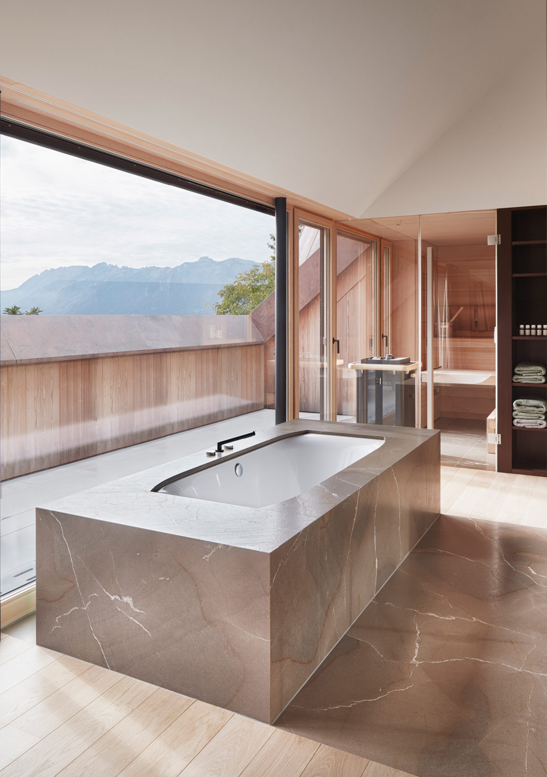 Bathroom with views of Austrian countryside