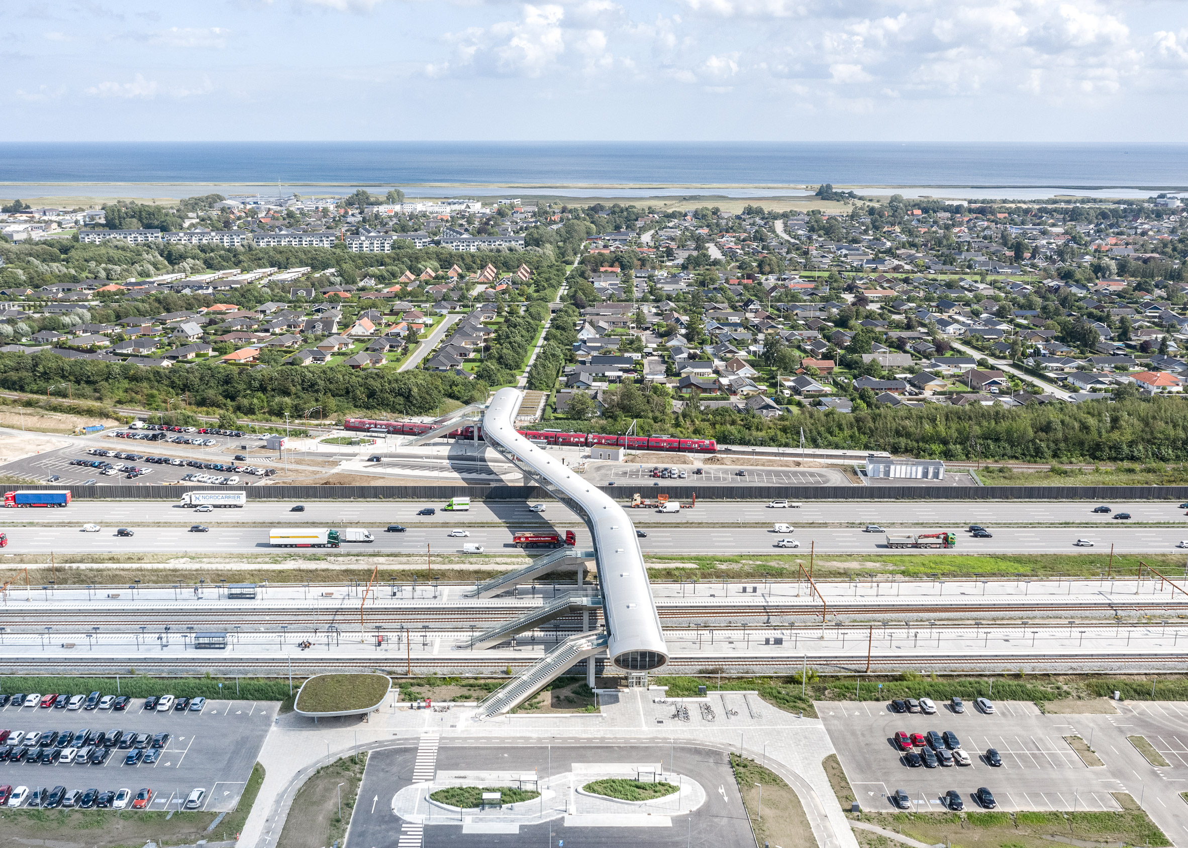 Aerial view of Køge Nord Station by Cobe and Dissing+Weitling