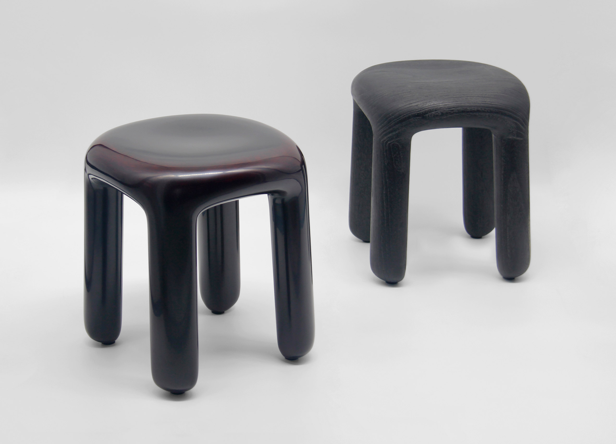 Ming Design Studio created its Bold stool series using wood coated in lacquer
