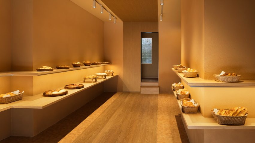 Display shelves of Pinocchio tiny bakery in Japan by I IN