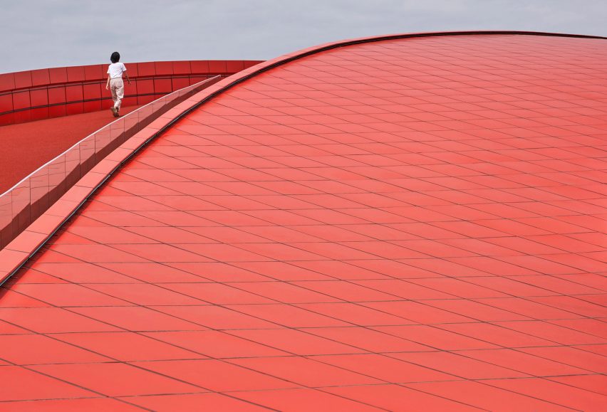 Red aluminium tiles