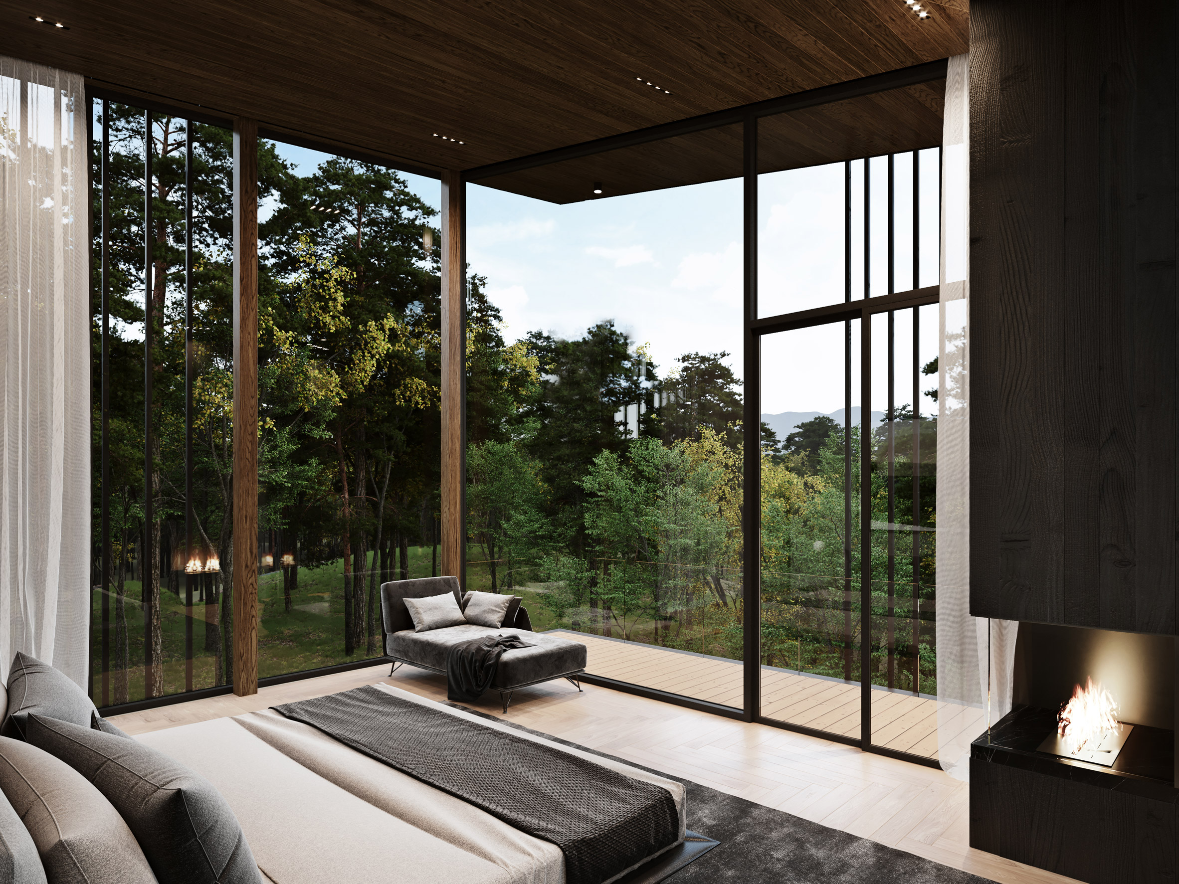 Bedrooms of Sylvan Rock house by S3 Architecture and Aston Martin