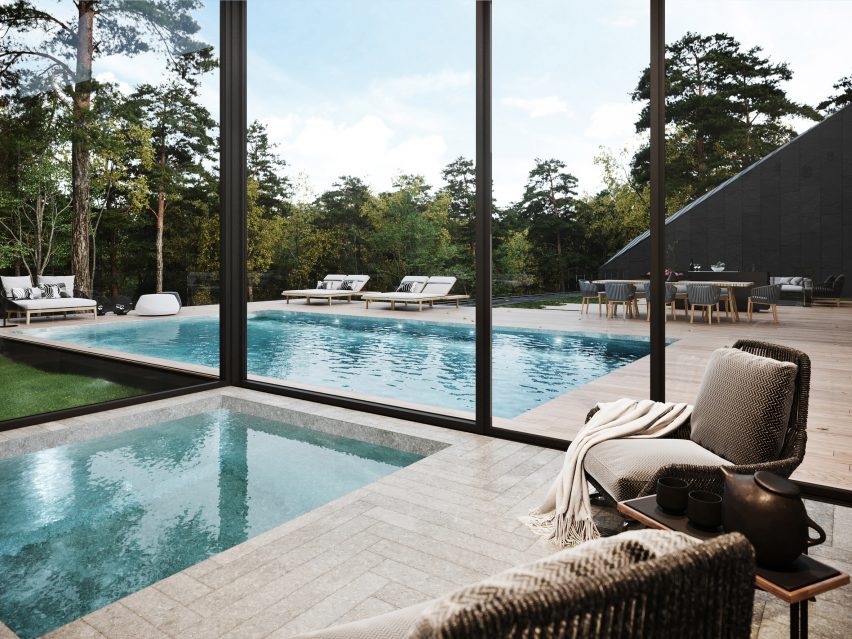 Pool area of Sylvan Rock house by S3 Architecture and Aston Martin