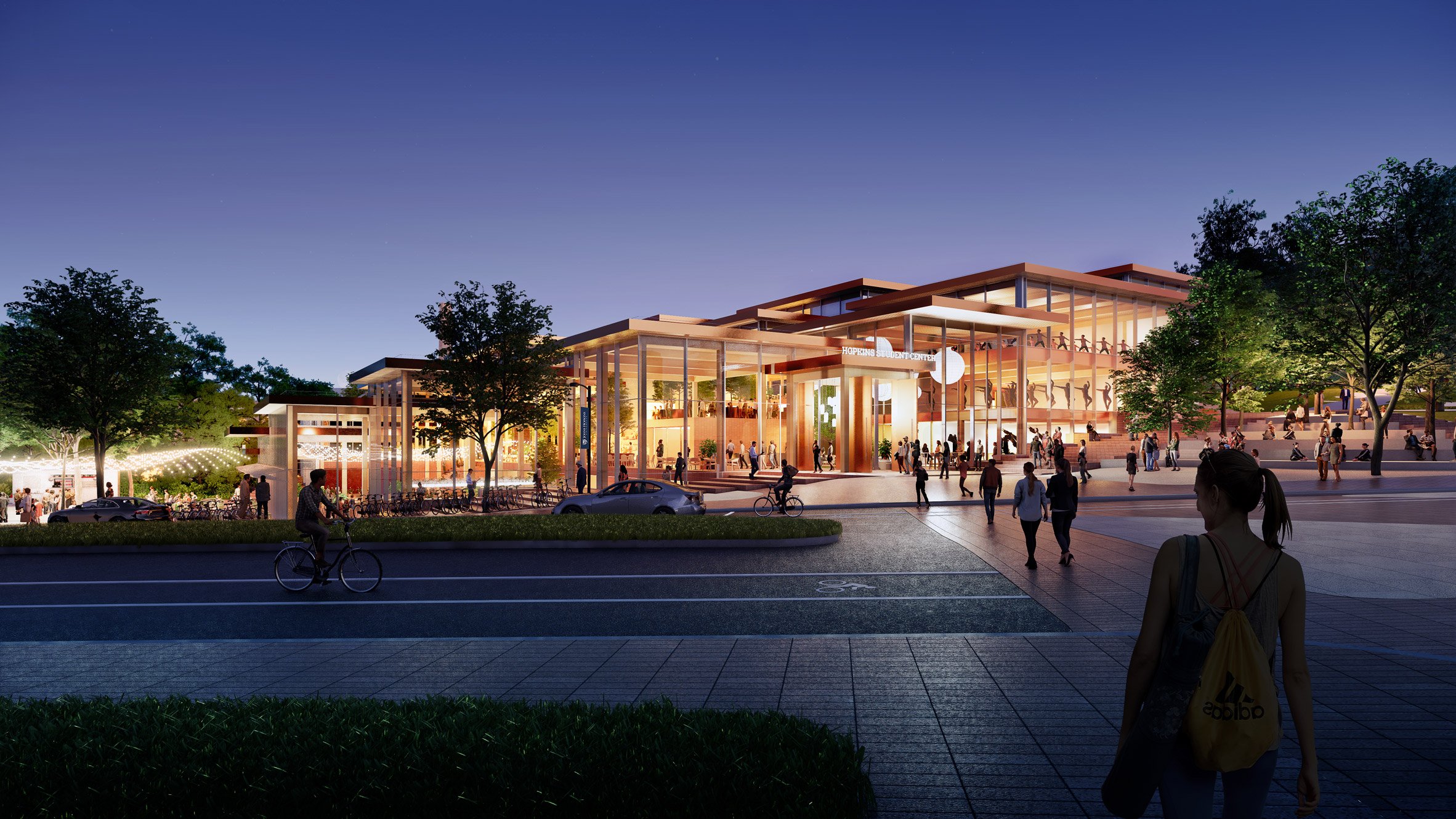 Exterior view of The Village student centre by BIG for Johns Hopkins University