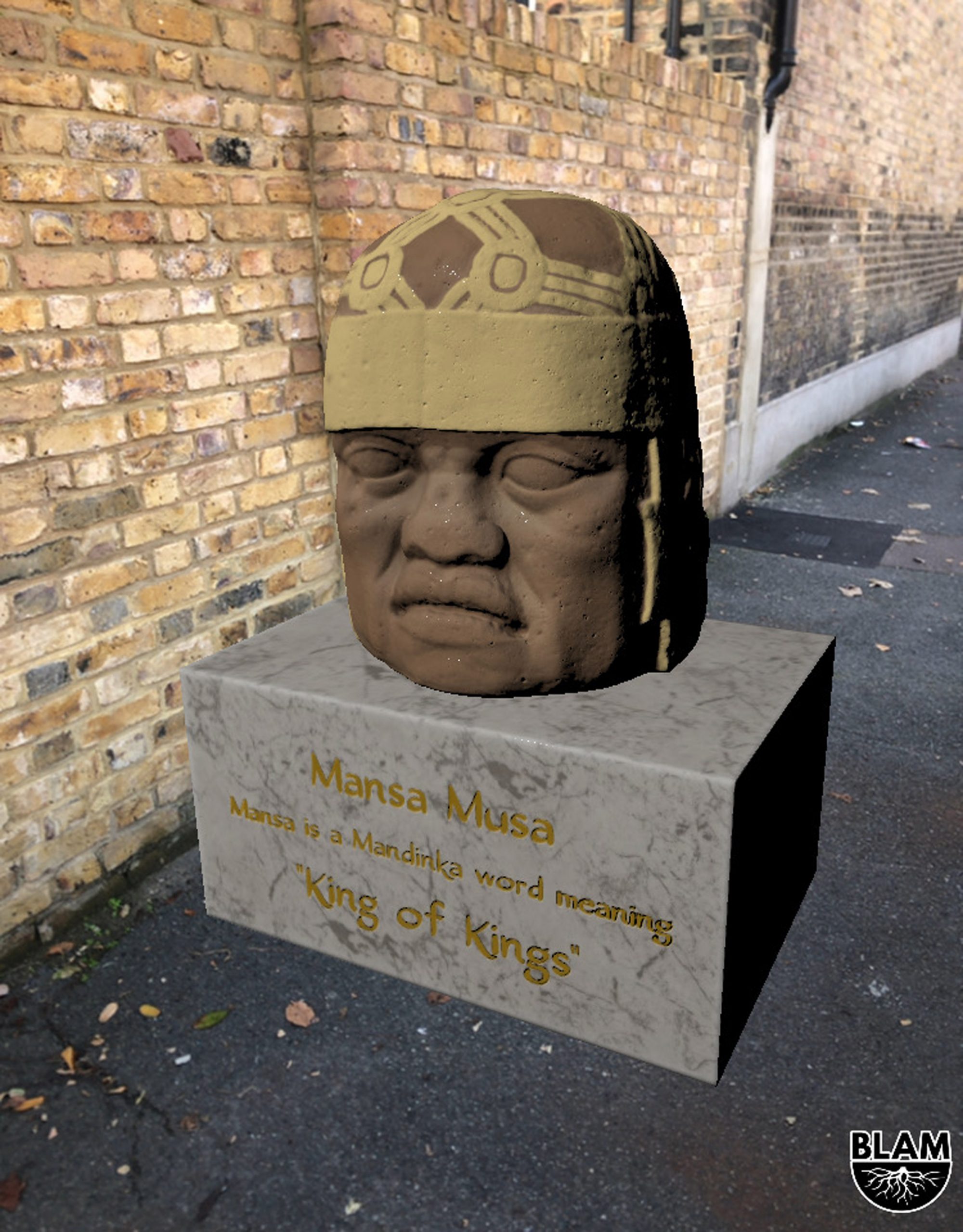 An AR bust of Musa I of Mali from the BLAM Black history app