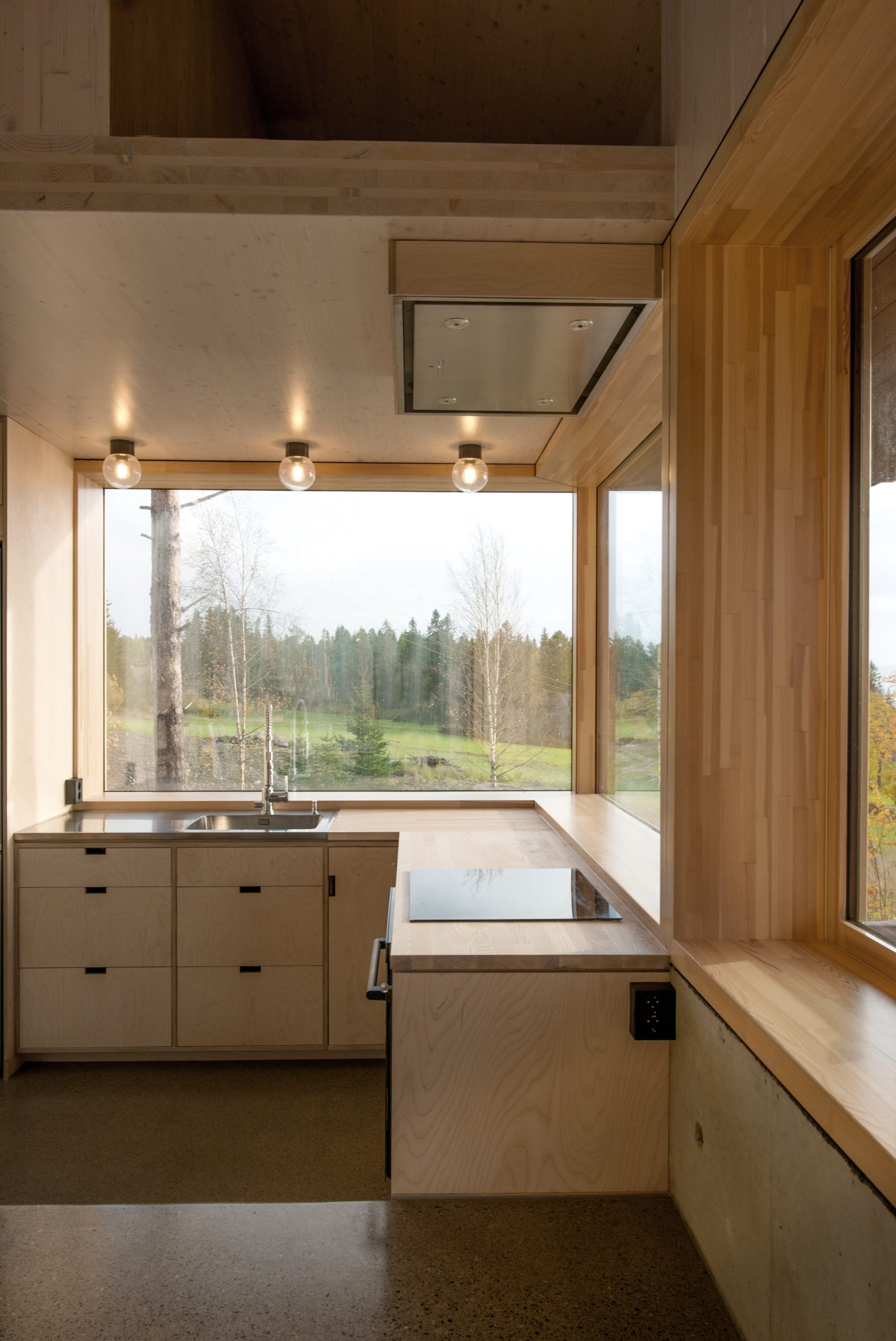 Birch plywood kitchen in a cabin