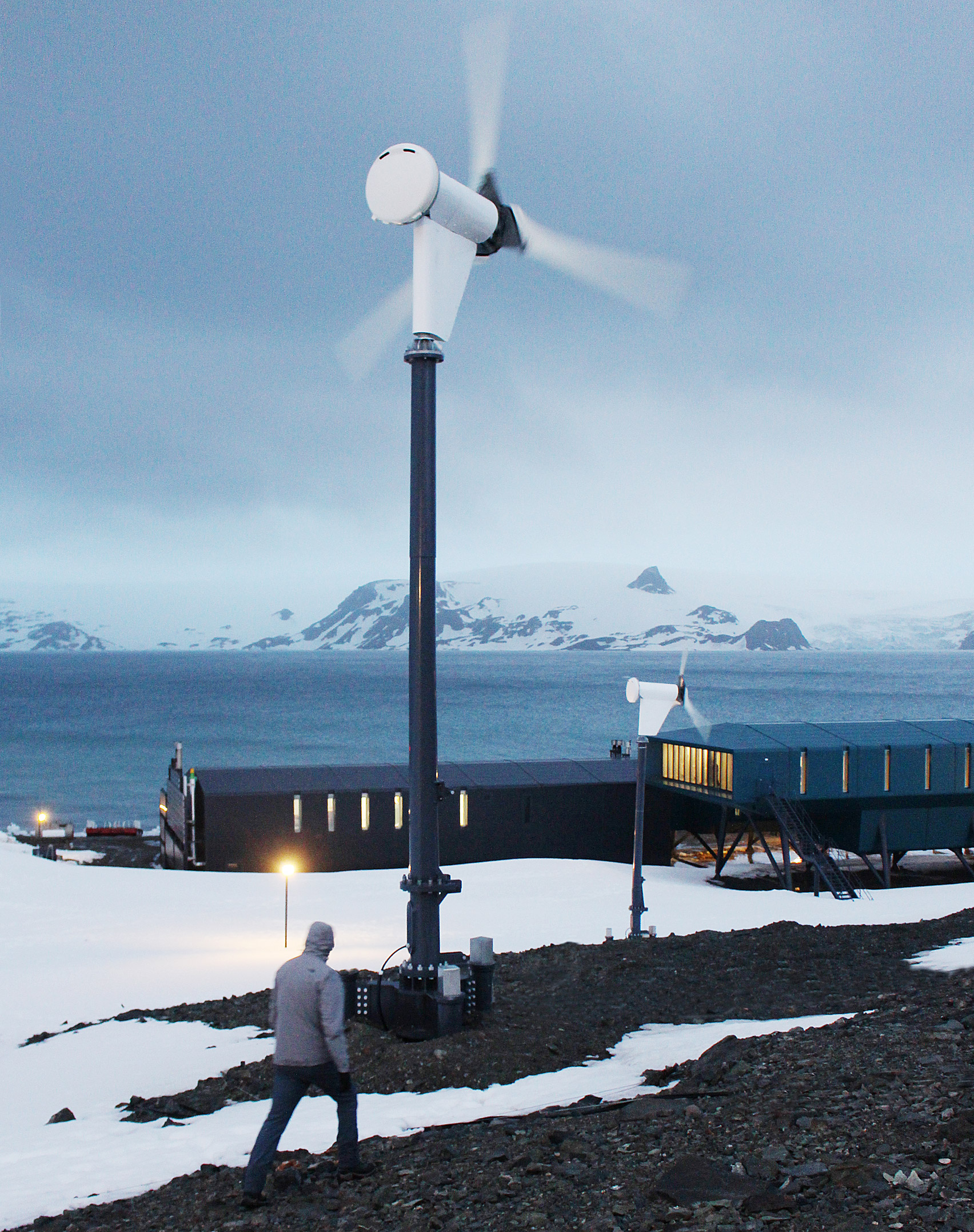 Wind turbine beside the Comandante Ferraz Antarctic Station by Estúdio 41 in Antarctica