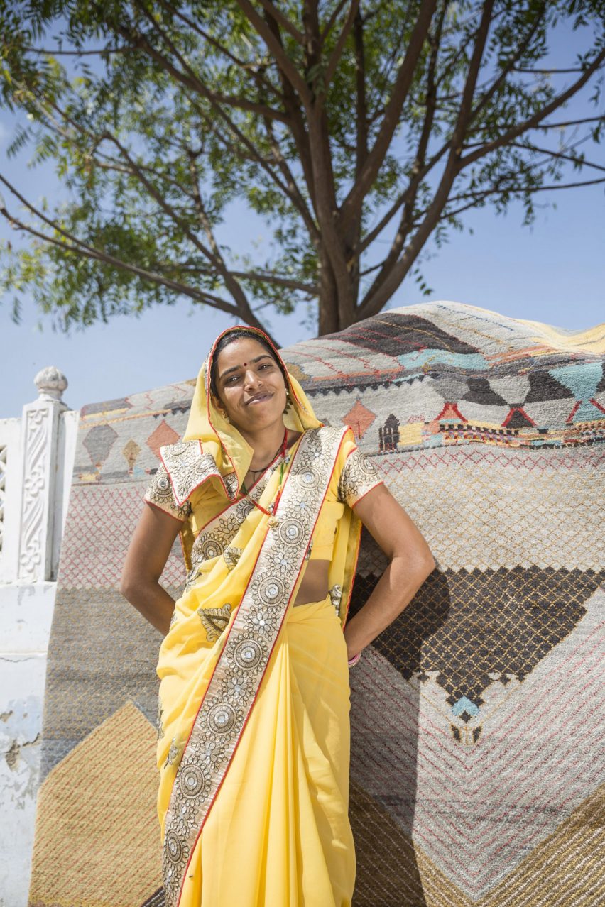 Kasturi Balotia with the Deepak rug designed for Jaipur Rugs