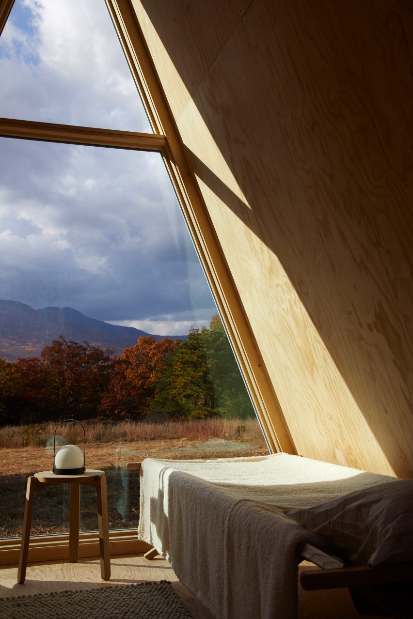 Interior of A-frame Cabin Kit by Den Outdoors