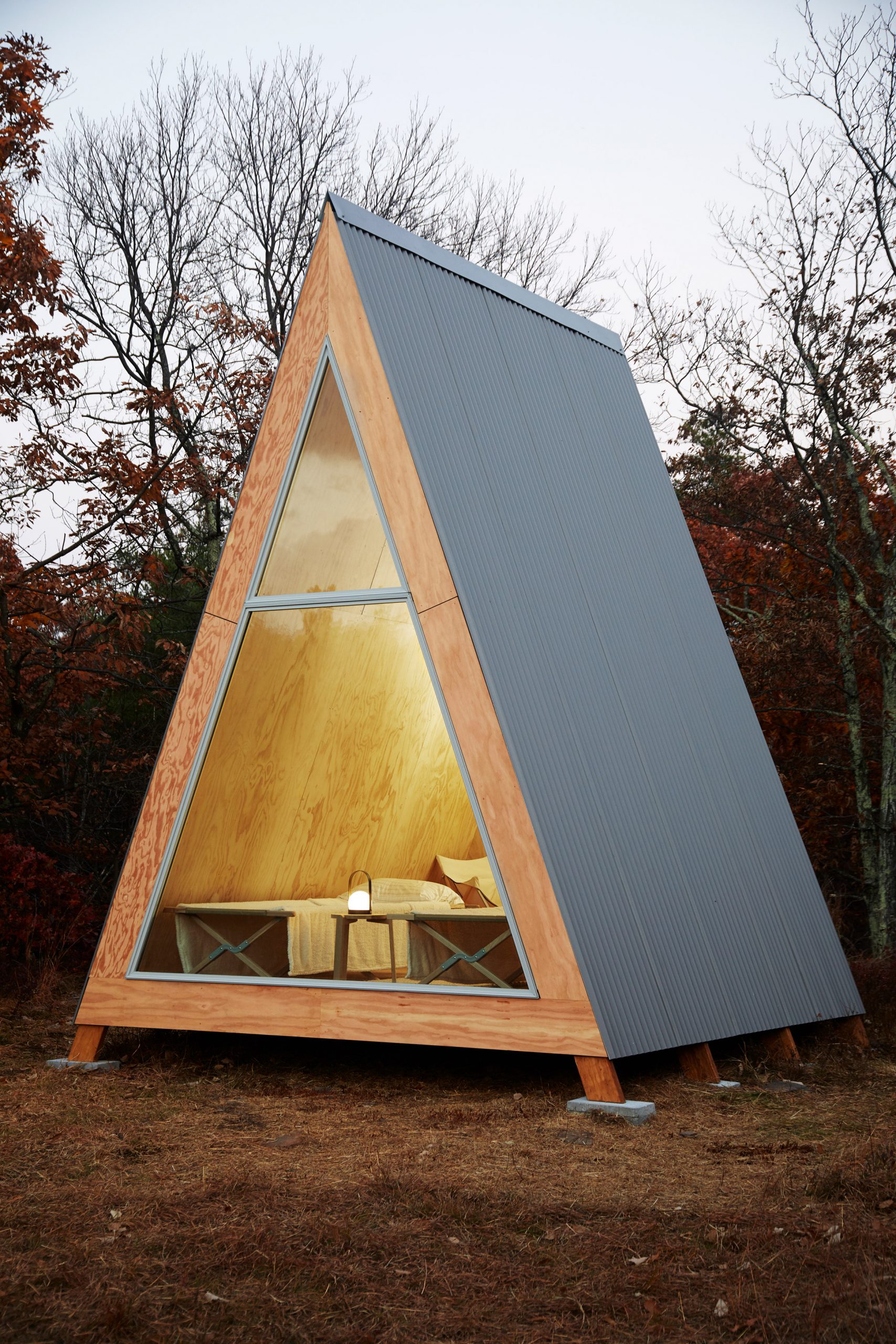 Exterior of A-frame Cabin Kit by Den Outdoors