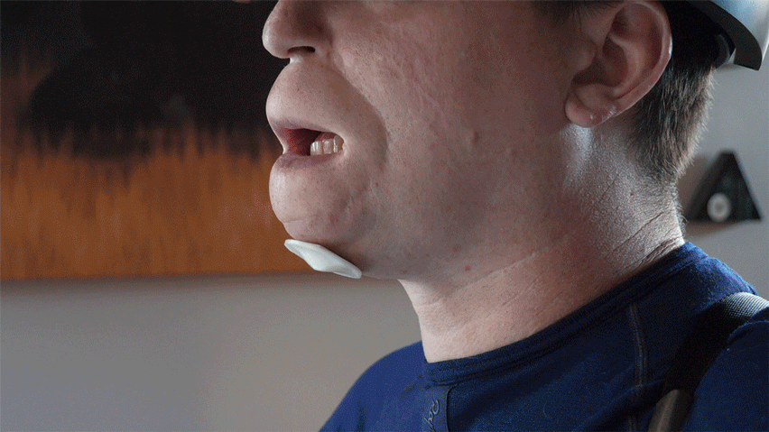 The Dots system being used to type by the user moving their mouth