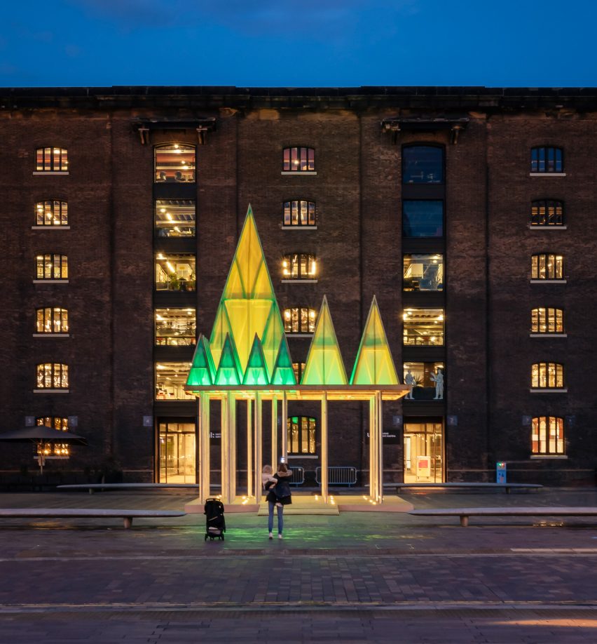 The Electric Nemeton Christmas installation by Sam Jacob Studio in King's Cross, London, at night