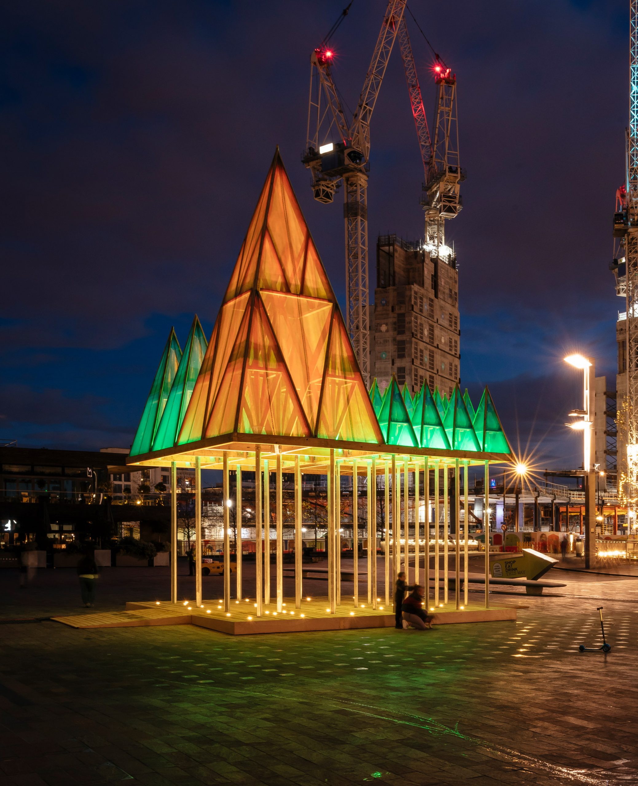 The Electric Nemeton Christmas installation by Sam Jacob Studio in King's Cross, London, at night