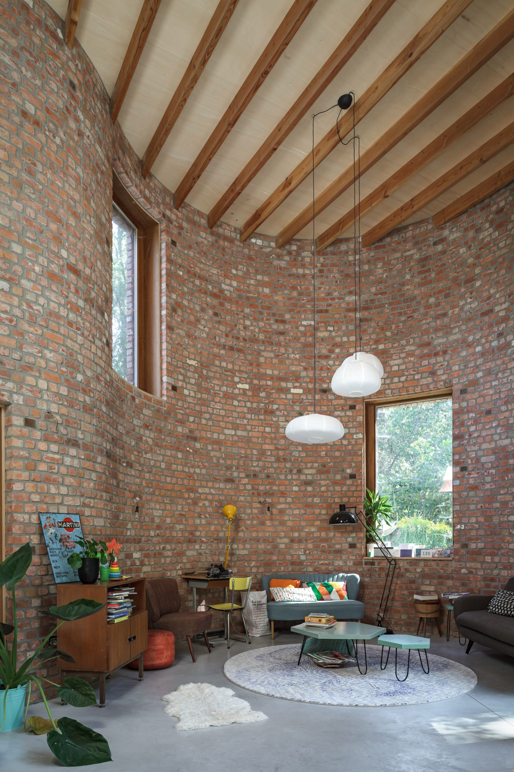 Interior of GjG House built of reclaimed bricks by BLAF Architecten in Ghent, Belgium