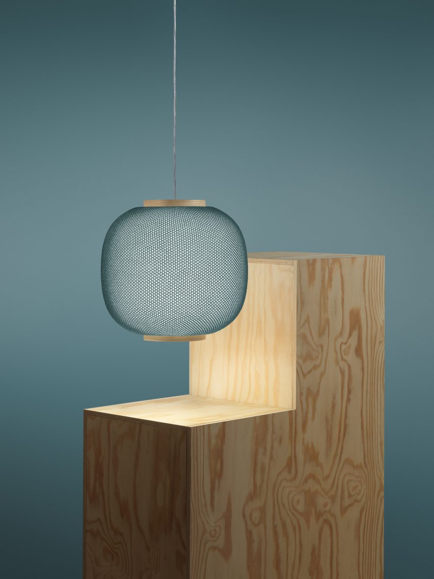 Haze pendant lamp by Samuel Wilkinson x Zero Light is wrapped in 3D-printed fabric