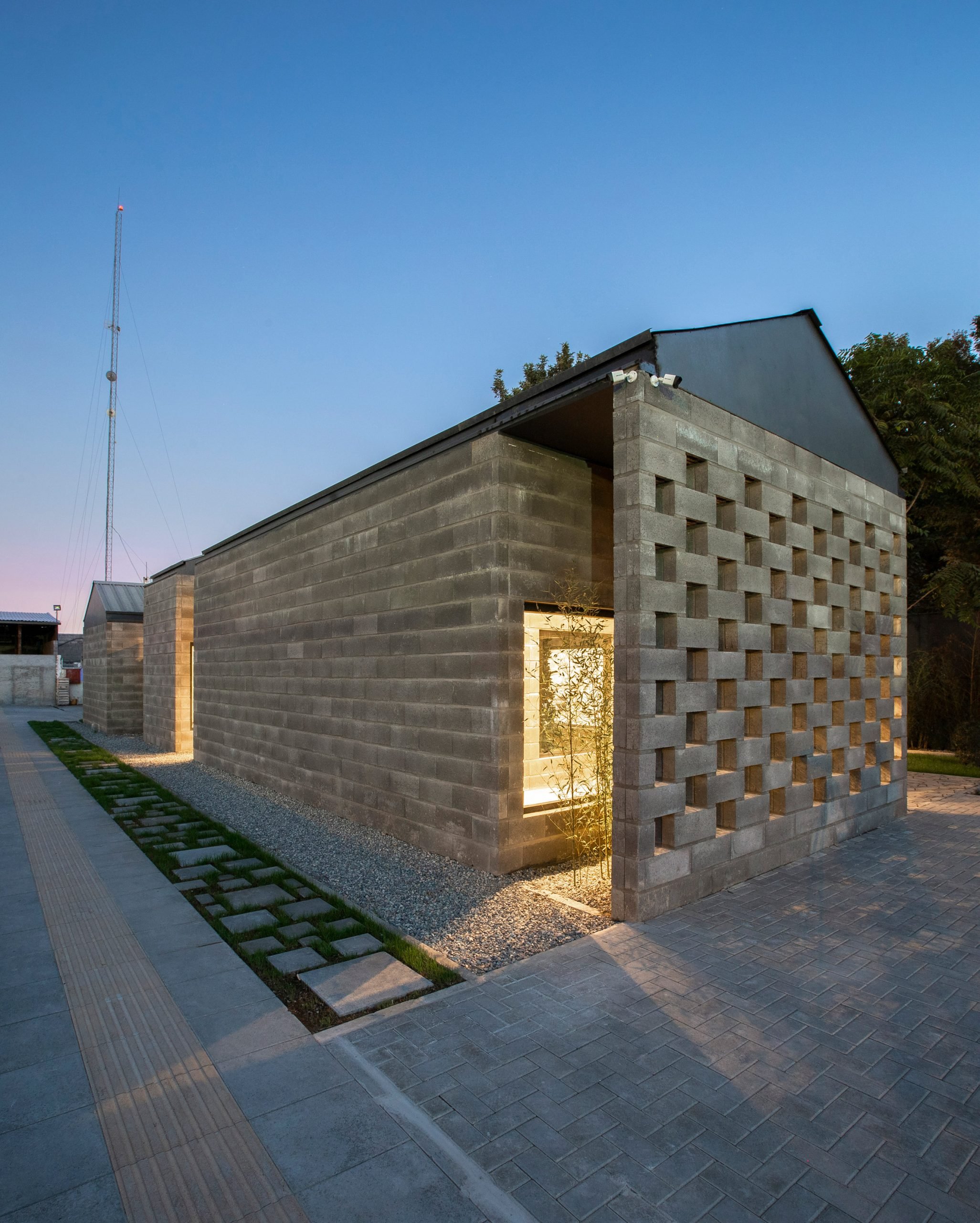 Perforated brick wall at Aptus Factory Showroom by Hooba Design Group