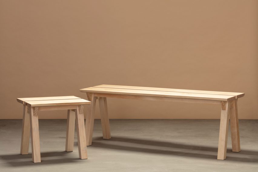 Stool and bench from Jorge Diego Etienne's Tempo collection for Techo