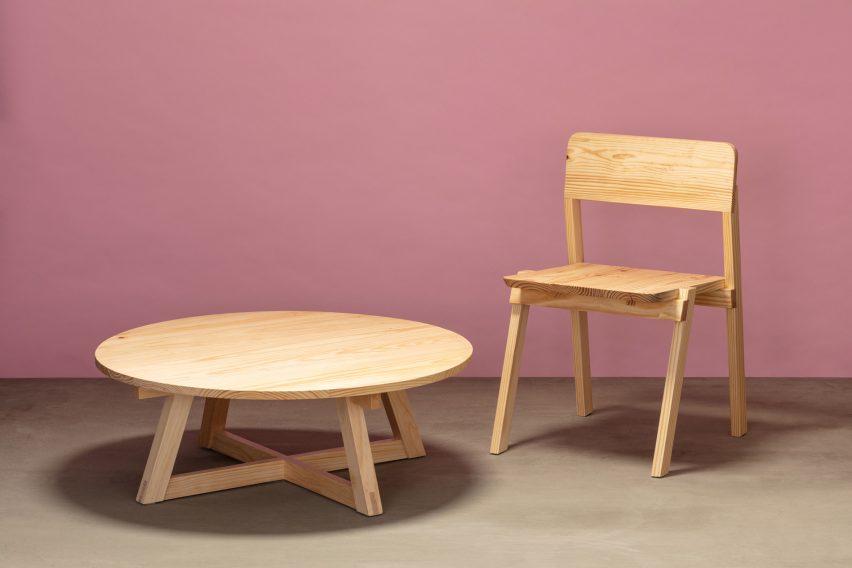 Coffee table and dining chair from Jorge Diego Etienne's Tempo collection for Techo