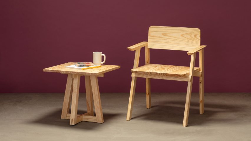 Side table and dining chair with armrests from Jorge Diego Etienne's Tempo collection for Techo
