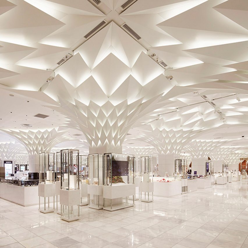 Leaf-shaped aluminium panels cover ceiling of Tokyo department store