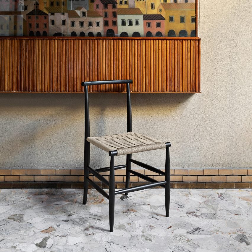 Pelleossa chair with rushed seat designed by Francesco Faccin for Miniforms